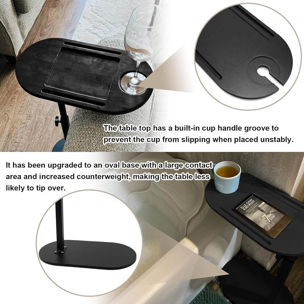 Adjustable TV Tray Table Side Table Tray for Small Spaces, Sofa Arms Bamboo H...