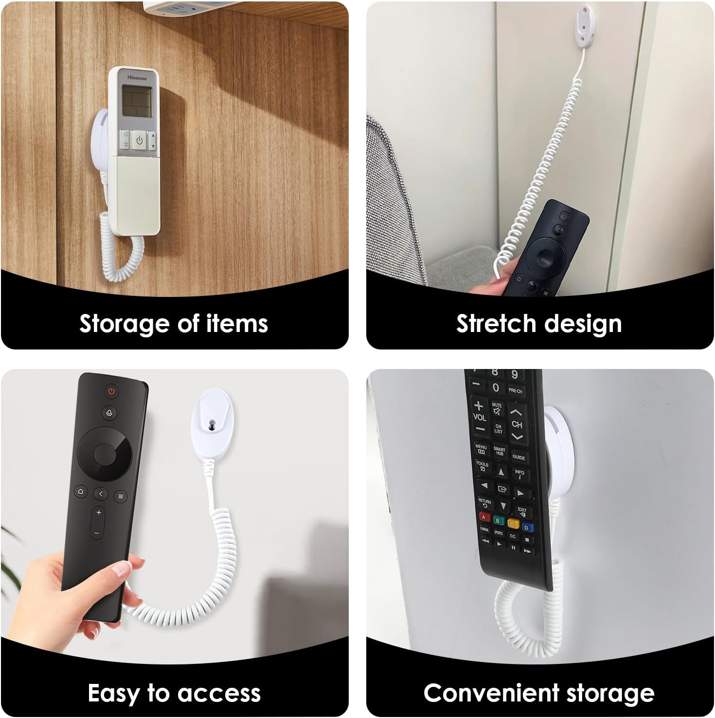Magnetic Remote Leash Control Holder with Security Cable, Retractable Tidy Anti-lost Rope Organizer Easy Installation Stable Suitable for Projector TV Fan and Air Conditioner Remotes (4Pcs White, S)