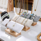 Wooden Watches Display tower Base Watch Necklace Bracelet Organizer Rack Bangle Scrunchie Headband Showcase tower (White PU, Flat single-layer)