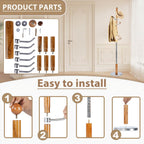 Solid Wooden Coat Rack Stand, Coat Racks Freestanding with 6 Hooks, Natural Birch Wood Coat stands with Sturdy Round Base, Tree Coat Hanger Standing for Entryway Bedroom Office (Cherry)