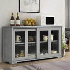 Costzon Sideboard Buffet Cabinet, Wooden Kitchen Storage Cabinet with Adjustable Shelf, Sliding Glass Doors, Accent Coffee Bar Cabinet Console Table for Living Room, Dining Room, Hallway (Grey)