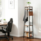 Coat Rack Freestanding, Coat Stand with 3 Shelves and 7 Hooks, Hall Tree Free Standing, Clothes Rack Stand Organizer, Industrial Style, Rustic Brown and Black
