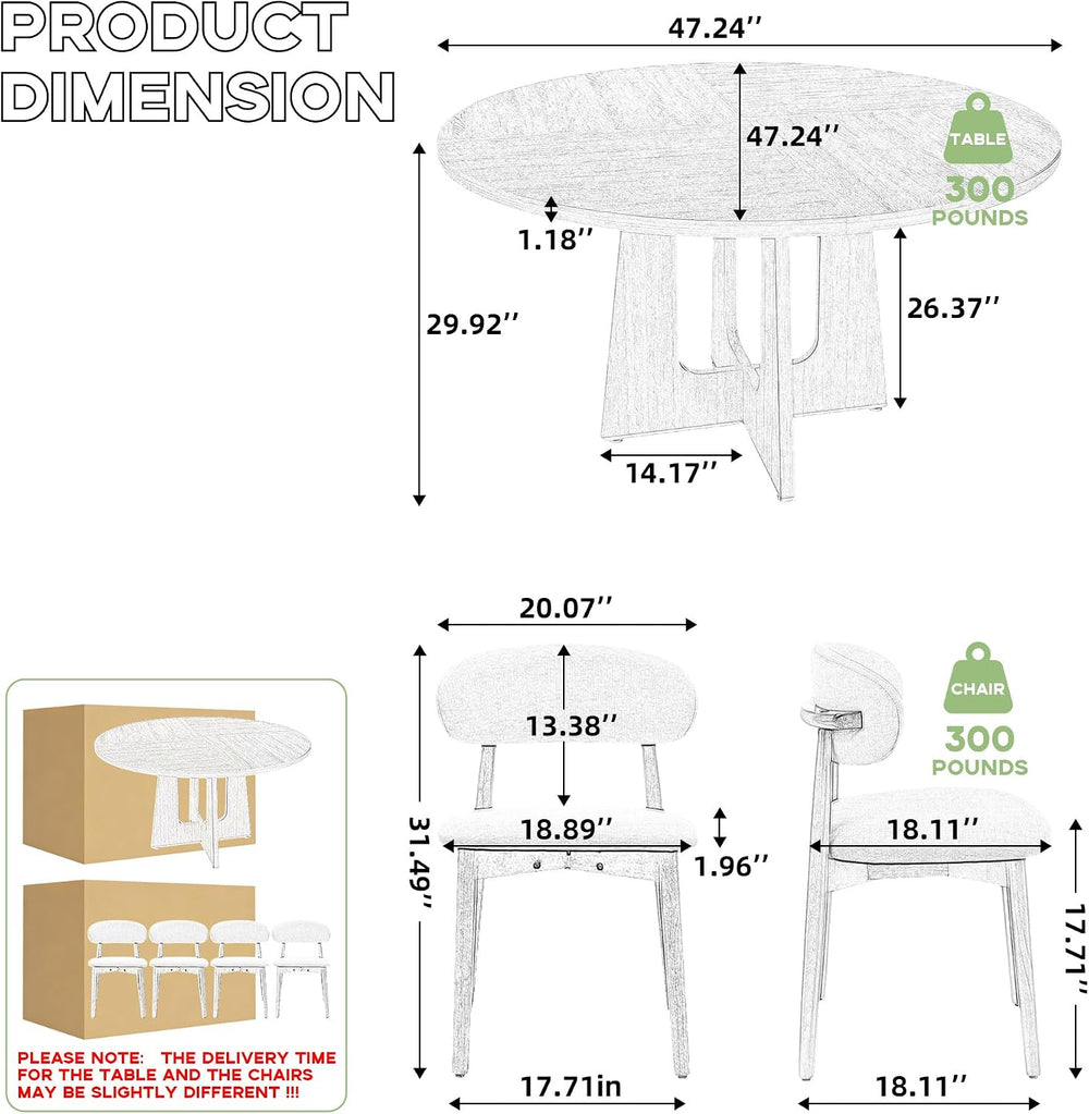 47" Round Dining Table Set for 4, 5 Piece Space Saving Kitchen Table and...