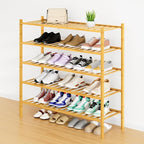 Smiry Shoe Rack, 5 Tier Long Bamboo Shoe Organizer, Stackable Free Standing Wooden Shoe Storage Shelf for Closet, Entryway, Front Door Entrance, Natural