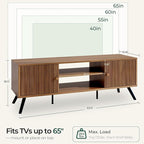 COMHOMA TV Stand for Living Room, Mid Century Modern Entertainment Center for 55/60/65 Inch TVs, Retro Brown TV Console with Fluted Door Cabinets and Open Adjustable Shelve Storage for Bedroom (53In)