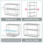 Clear Hat Box Storage, Baseball Cap Organizer for Baseball Caps, Hat Acrylic Display Case with Removable Compartment, Plastic Stackable Hats Holder Organizer Box with Magnetic Lid, 1 Pack