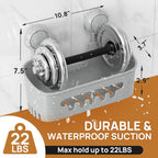 LEVERLOC Shower Caddy Suction Cup, Shower Organizer Removable Bathroom Shelf, Storage Suction Powerful Max Hold 22lbs Bathroom Caddy Waterproof Holder, Gray