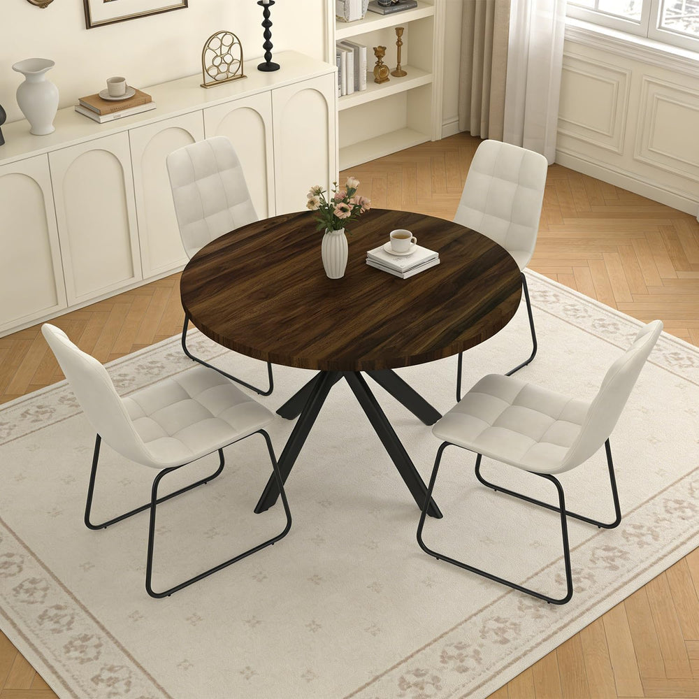 44" Round Dining Table Set for 4, Modern X-Shaped Metal Leg Table | Cush...