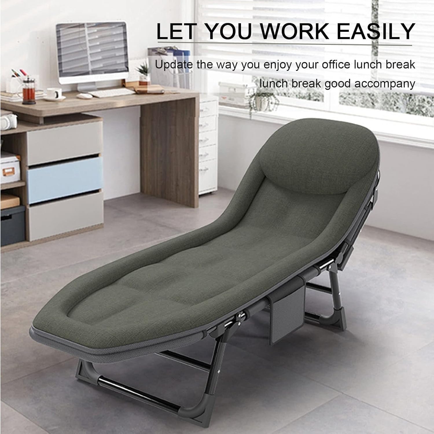 Camping Cot for Adults with Cushion, Portable Folding Camping Cot, 5-Position Folding Chaise Lounge(C1)