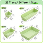 Vtopmart 25 PCS Plastic Drawer Organizers Set, 4-Size Versatile Bathroom and Vanity Drawer Organizer Trays, Storage Bins for Makeup, Bedroom, Kitchen Gadgets Utensils and Office