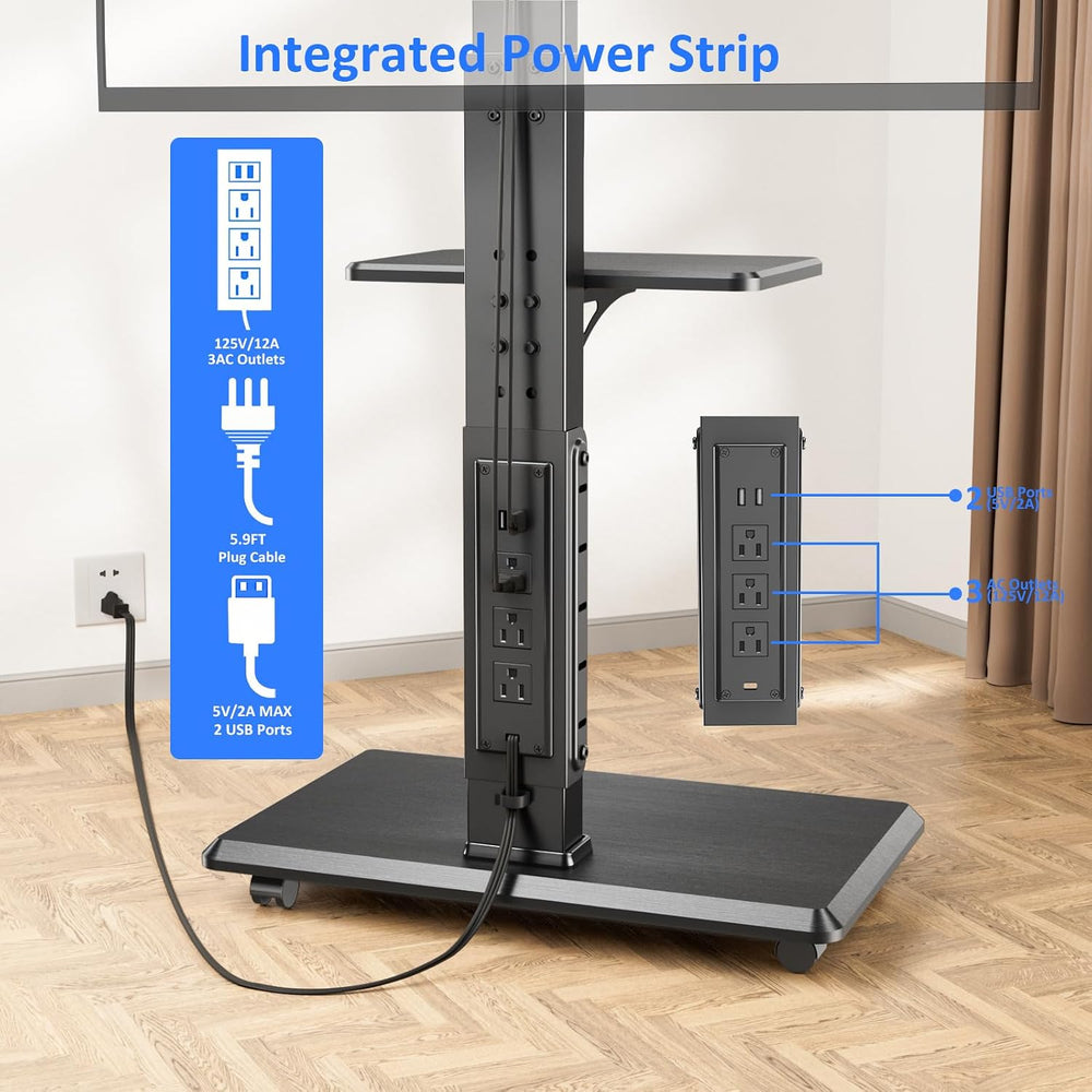 Afaloona Rolling TV Stand with Power Outlet for 32-75" TV, Max Load 110 ...