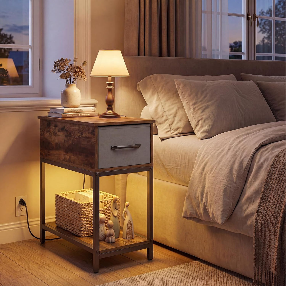 GOFLAME LED End Table with Hidden Charging Station, Narrow Compact Sofa Side ...
