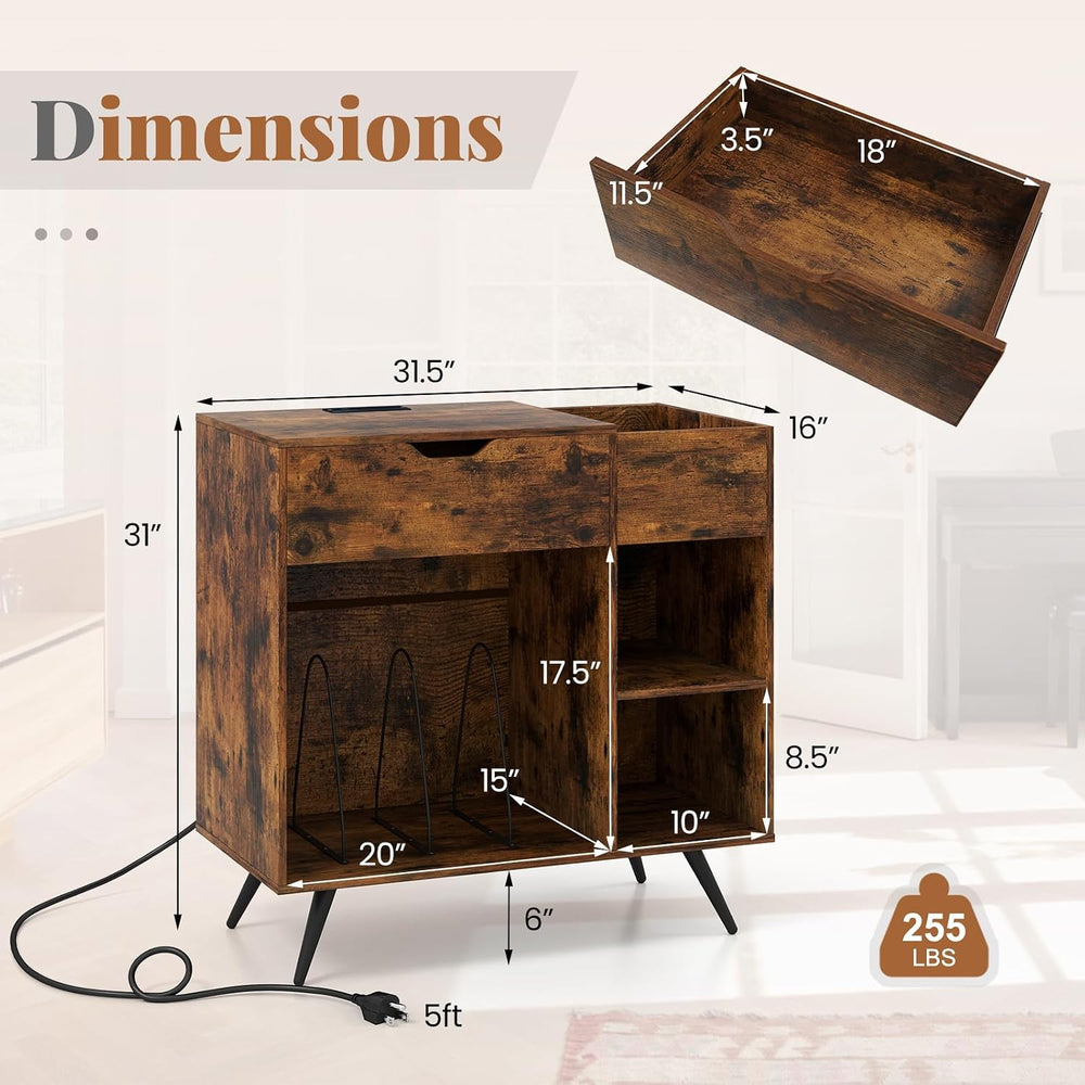 Giantex Large Record Player Stand with Charging Station, Mid Century Turntabl...