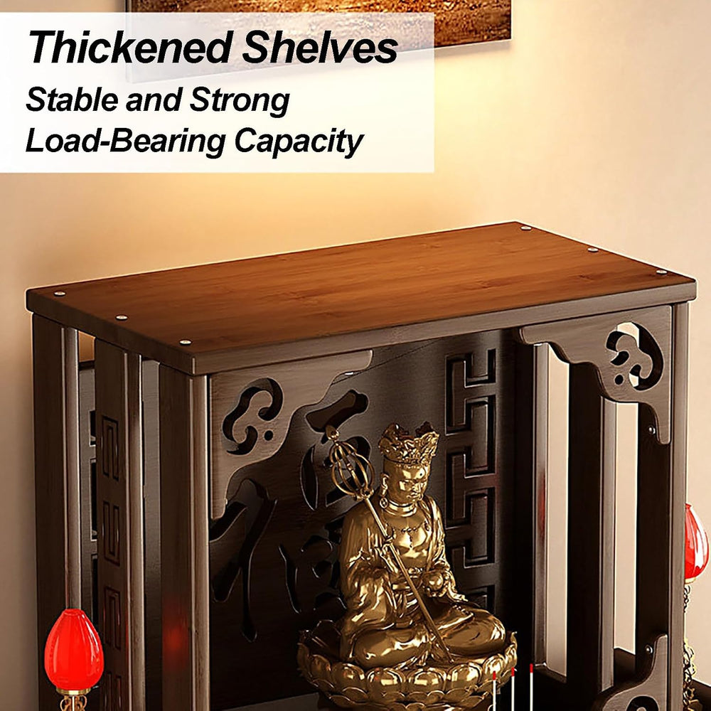 Small Altar Table Solid Wood, Pooja Meditation Table with Telescopic Pull-Out...
