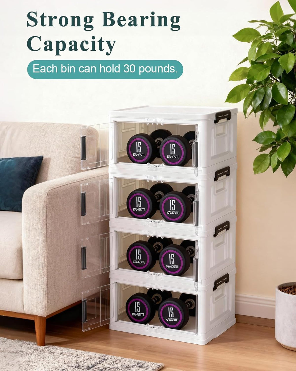OlarHike 23QT Stackable Storage Bins with Lids - Folding Storage Box with Doors and Wheels, Collapsible Plastic Storage Drawers for Closets, 4 Pack Cubes