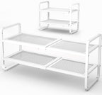 Expandable Metal Shoe Rack for Closet, Entryway & Garage, 2-Tier, White | Adjustable Height for Boots, Stackable Design, Dense Mesh Shelves for Heels, Fits Small Spaces, Apartments and Rentals