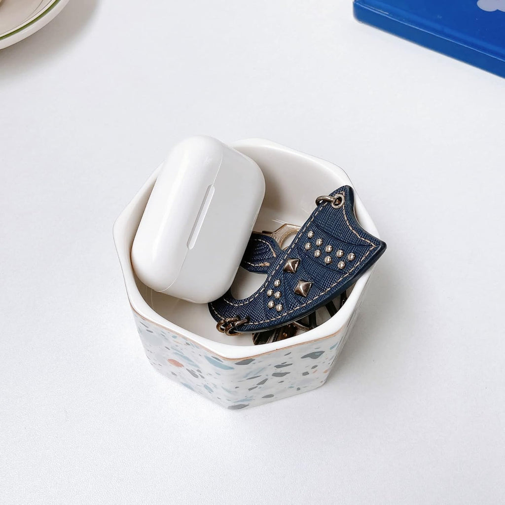 Ceramic Paper Clip Holder Gold Line Paper Clip Dispenser Organizer for Desk Cute Terrazzo Marble Pattern Office Binder Clip Holder Bobby Pin and Hair Clip Holder Gift for Office Blue