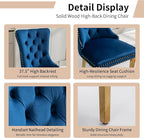 Luxury Upholstered Dining Chairs Set of 2, Kitchen Chair with Golden Metal Legs, Velvet Tufted Back Dining Chair, Sillas de Comedor, Modern Kitchen & Dining Room Chairs (Blue, 2 Pcs)