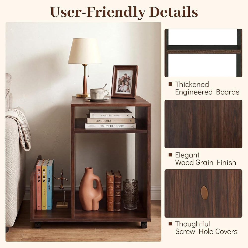 Giantex Rolling End Table with Storage, 3-Tier Mobile Sofa Couch Side Table w...