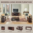 Modern TV Stand for 80 Inch TVs, 32"Tall Entertainment Center w/Storage Cabinet& drawers, Media Console Cabinet w/Soundbar & Adjustable Shelves for Living Room, Curved Profile Design, 70 inch (Brown)
