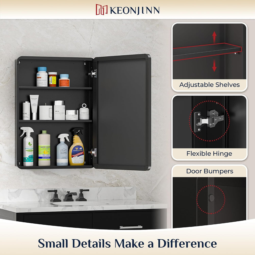 Keonjinn 16" x 24" Black Medicine Cabinet Mirror, Stainless Steel F...