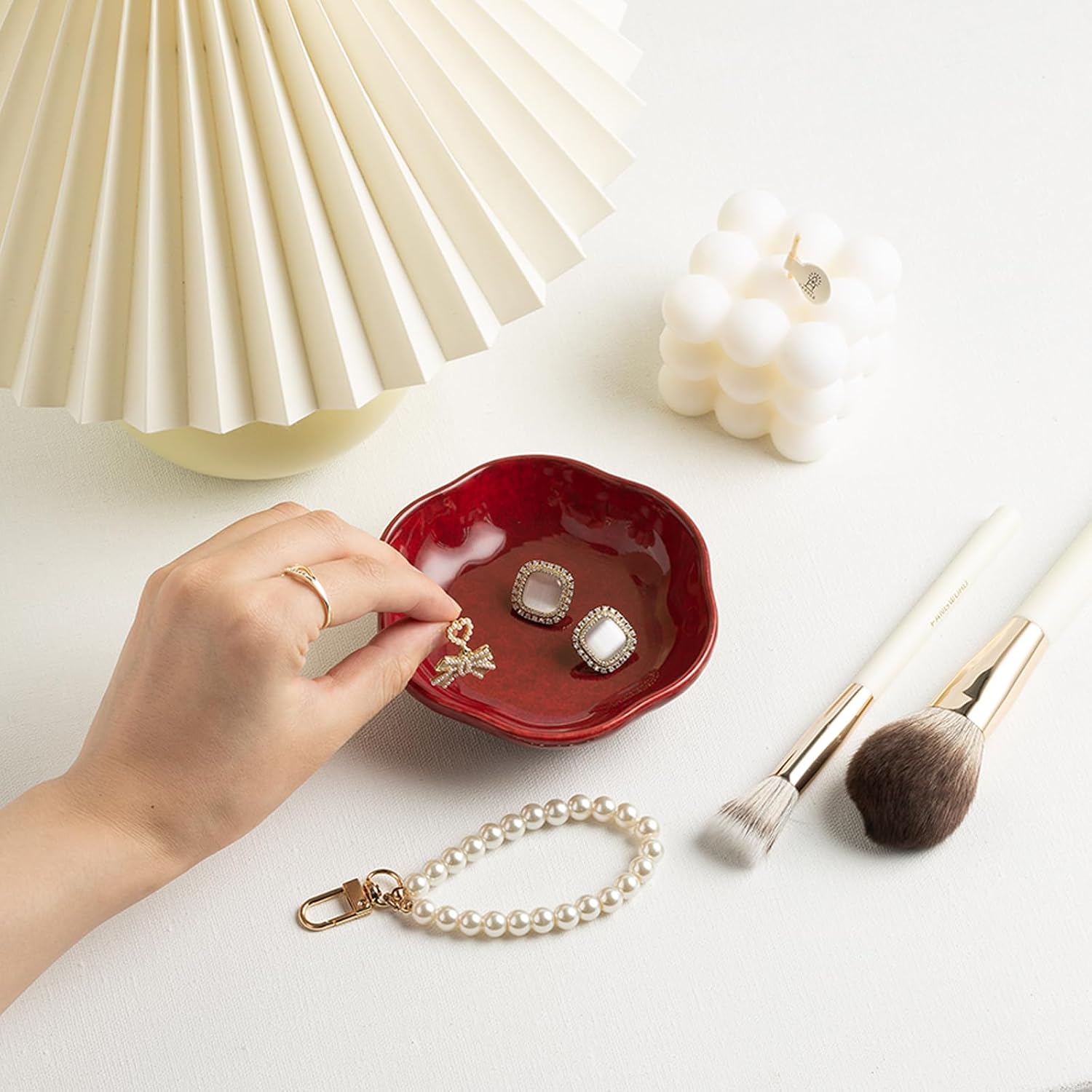BEUNAIZER Ceramic Ring Dish, 4.3 in Flower Jewelry Tray with Raised Sides | Keeps rings, earrings, keys and hair accessories visible on a vanity, nightstand or bathroom counter.