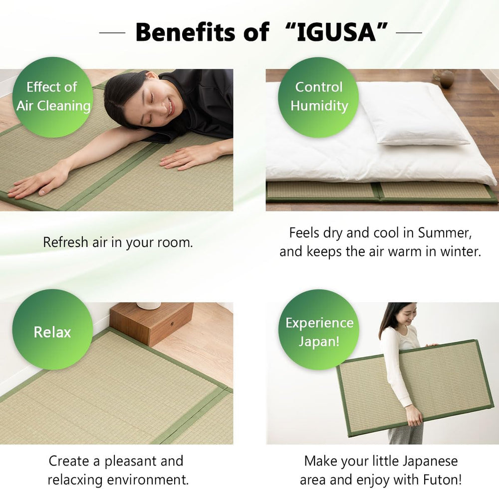 EMOOR Japanese Tatami Mat Twin Natural Rush Grass (Undyed), Foldable Igusa Ma...