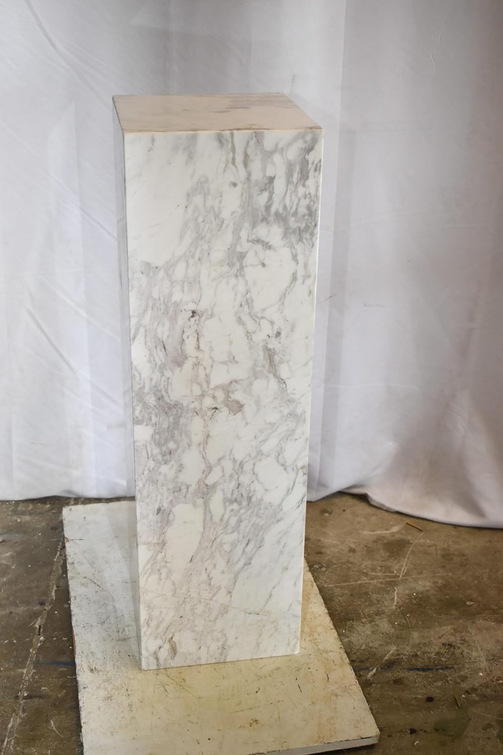 NIFAO Gray & White Marble Stone Display Pedestal, 12" L x 12" W...