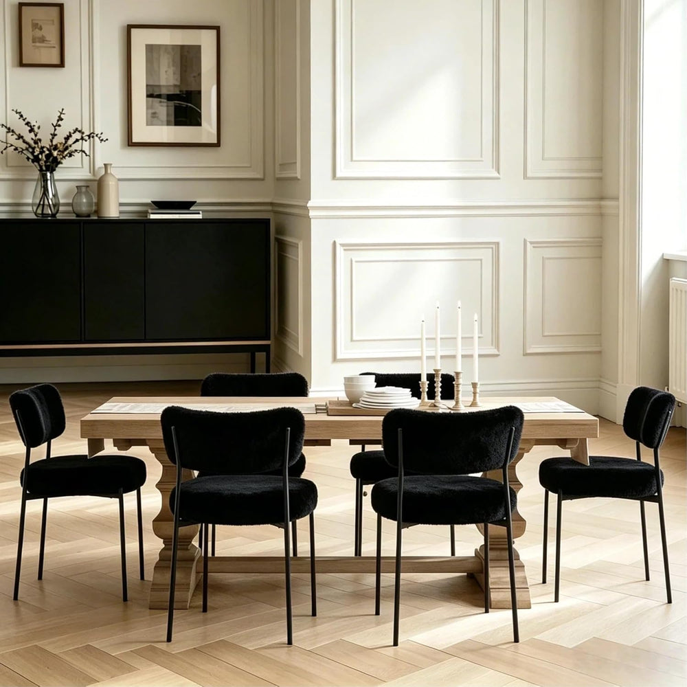 Boucle Dining Chair Set of 2, Mid Century Modern Upholstered Kitchen Chairs w...