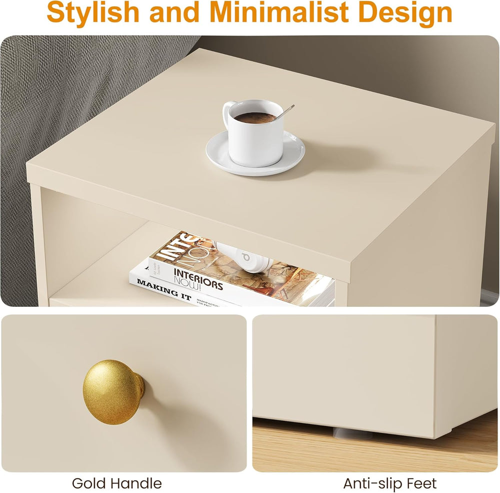 RoyalCraft End Table Set of 2, Nightstand with Storage Shelf and Door, Faux T...
