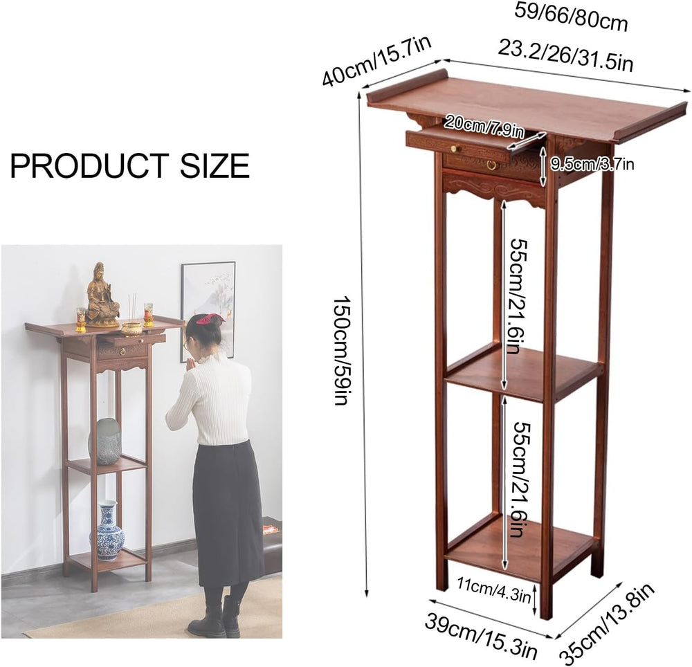 Personal Shrine Altar Table with Storage, Bamboo Meditation Altar Cabniat, Ch...