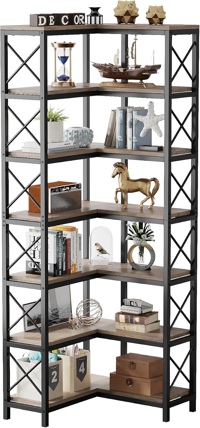 Tribesigns 7-Shelf Corner Bookshelf,Large Modern Corner Bookcase, 7-Tier Tall...