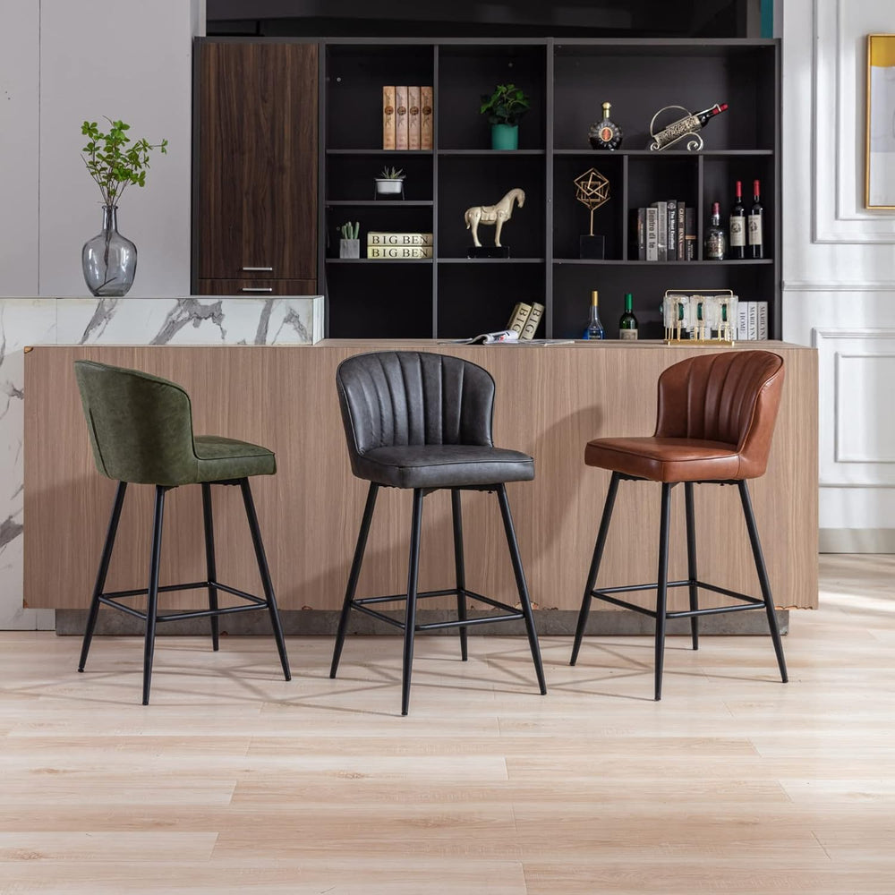 Grey Faux Leather Counter Stools Set of 4 Mid Century Modern Bar Stools Uphol...