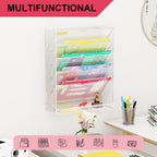 Hanging Wall File Organizer 6 Tier Wall Mounted File Holder Document Wall Organizer Magazine Organization for Office Home, Silver