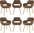 Mid Century Modern Dining Chairs Set of 6 & 4 & 2 Comfy Accent Chair Upholstered Kitchen Dining Living Room Chairs for Bedrooms Waiting Room Home Arm Desk Chair No Wheels (Brown, 6)
