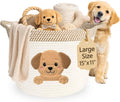 Golden Retriever and Lab Dog Toy Basket, Cotton Rope Storage Bin, 15x11 in | Pet Toy Storage, Blanket and Leash Organizer, Soft Felt Puppy Patch, Dog Mom Gift, Living Room and Crate Side Bin, Spot Clean