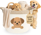 Golden Retriever and Lab Dog Toy Basket, Cotton Rope Storage Bin, 15x11 in | Pet Toy Storage, Blanket and Leash Organizer, Soft Felt Puppy Patch, Dog Mom Gift, Living Room and Crate Side Bin, Spot Clean