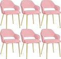 VECELO Velvet Dining Chairs Set of 6, Modern Upholstered Kitchen Chairs with Cushion, Padded Backrest and Metal Legs, Pink