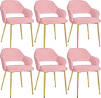 VECELO Velvet Dining Chairs Set of 6, Modern Upholstered Kitchen Chairs with Cushion, Padded Backrest and Metal Legs, Pink