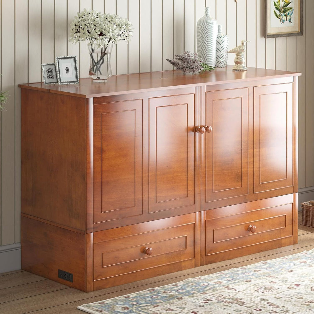 Mjkone Murphy Bed Cabinet Queen with Tri-fold Mattress, Murphy Chest Bed with...