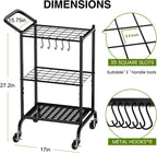 Garden Tool Organizer with Wheels, Yard Tool Tower Rack for Garage Organization and Storage, Up to 35 Long-Handled Tools,Metal Tool Holder with 6 Hooks, Black