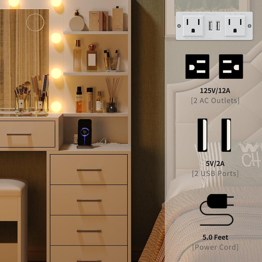 Yanosaku 55'' W Makeup Vanity with Mirror & Lights, 10 Drawers Va...