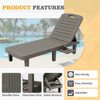 UDPATIO Outdoor Lounge Chair Pool Waterproof Chaise Chairs Reclining | Resin 5-Position Adjustable with Cup Holder Patio Recliner Furniture Weather Resistance for Beach Garden Indoor Resin L Grey