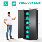 SISESOL Wide & Deep Metal Storage Cabinet with Lock & 5 Adjustable Shelves,72" Black Garage Storage Cabinet with Locking Doors,Lockable Cabinets for Home,Office,Garage,Shop,Basement 72x36x18