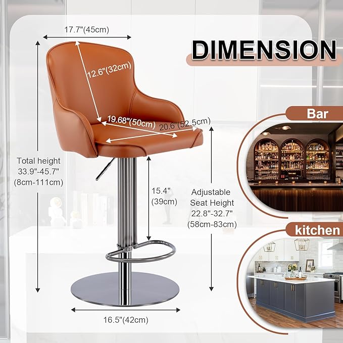 Black Titanium Stainless Steel Bar Stools,Grade Modern Leather Bar Chair with...