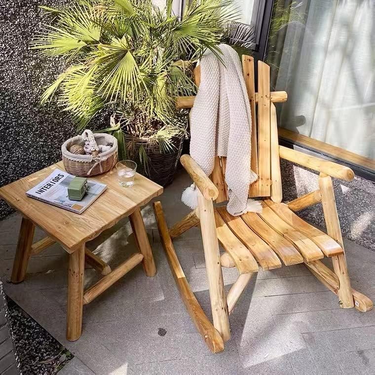 DJL Outdoor Rocking Chairs Set of 2 Wooden Rocker Outside Patio Lawn Log Furniture Living Room Porch Comfy Beach Balcony, Heavy Duty, Lightly Toasted