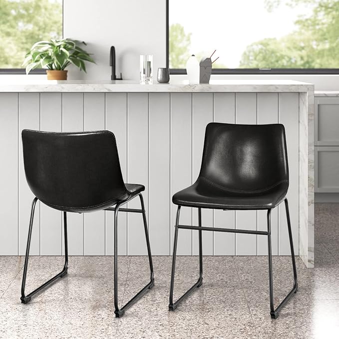 LEMBERI Faux Leather Dining Chairs Set of 2, 18 Inch Modern Kitchen & Dining Room Chairs with Backrest and Metal Legs, Comfortable Upholstered Seat