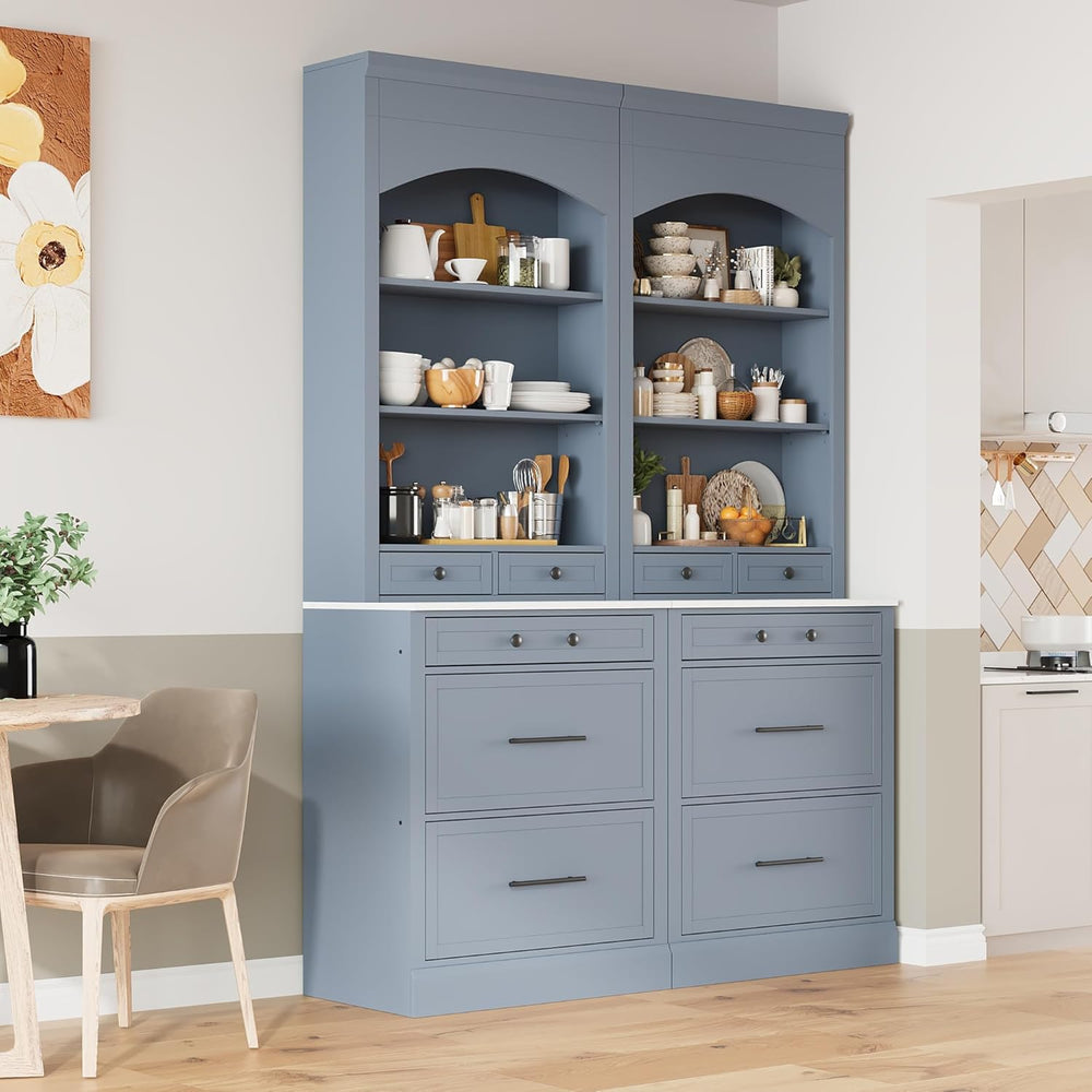 Modern 83.7inch High Kitchen Pantry, Freestanding Tall Kitchen Hutch with Fau...