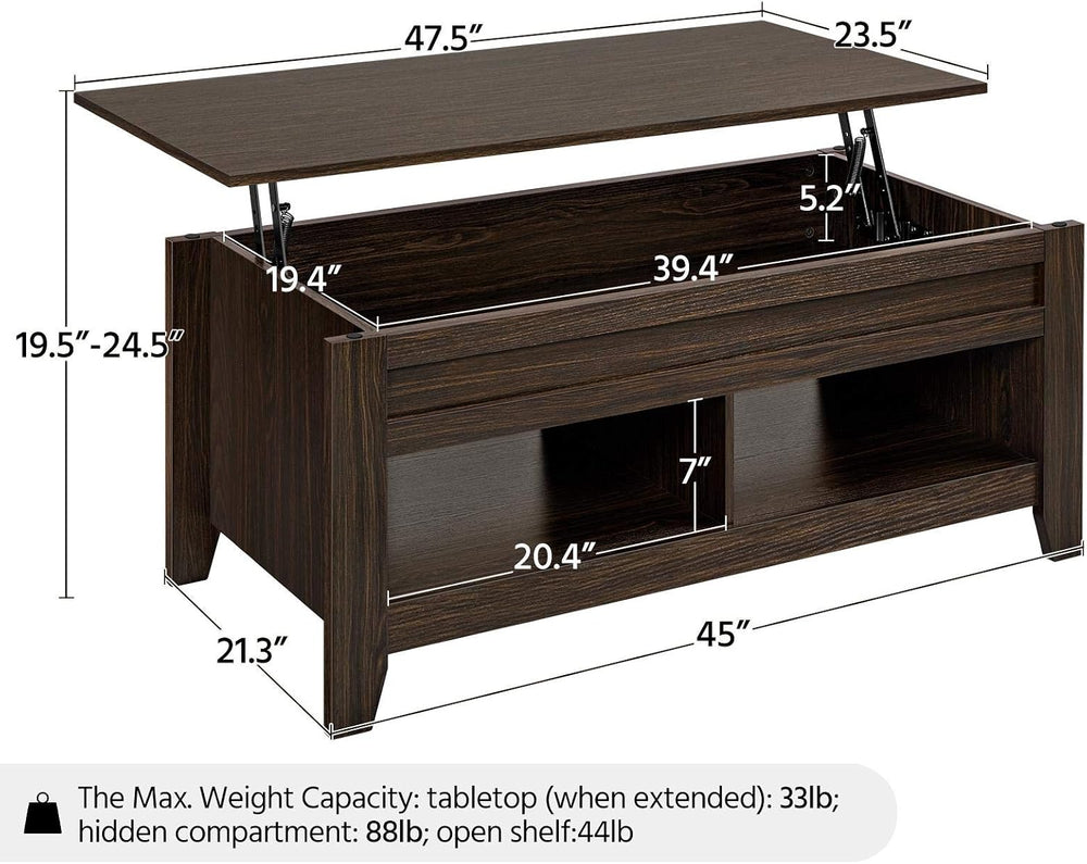 Yaheetech Modern Living Room Furniture Set, 47.5in Lift Top Coffee Table w/St...