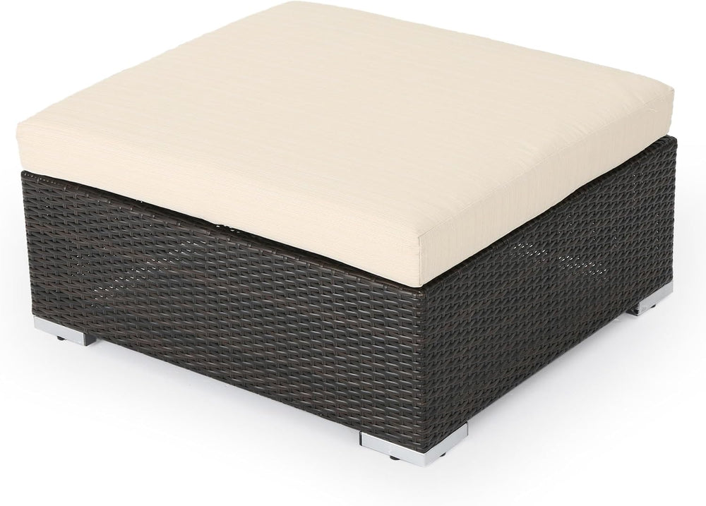 roomfitters Outdoor Wicker Ottoman with Cushion for Stylish Patio Furniture, ...